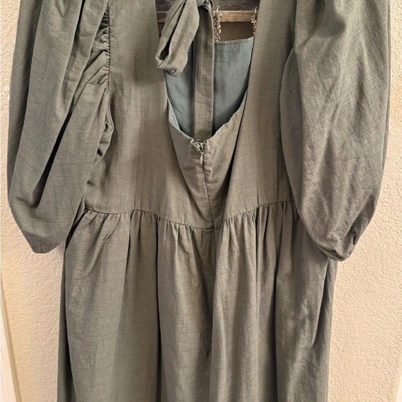 Arula Olive Green Puff Sleeve Dress - Picture 2 of 4